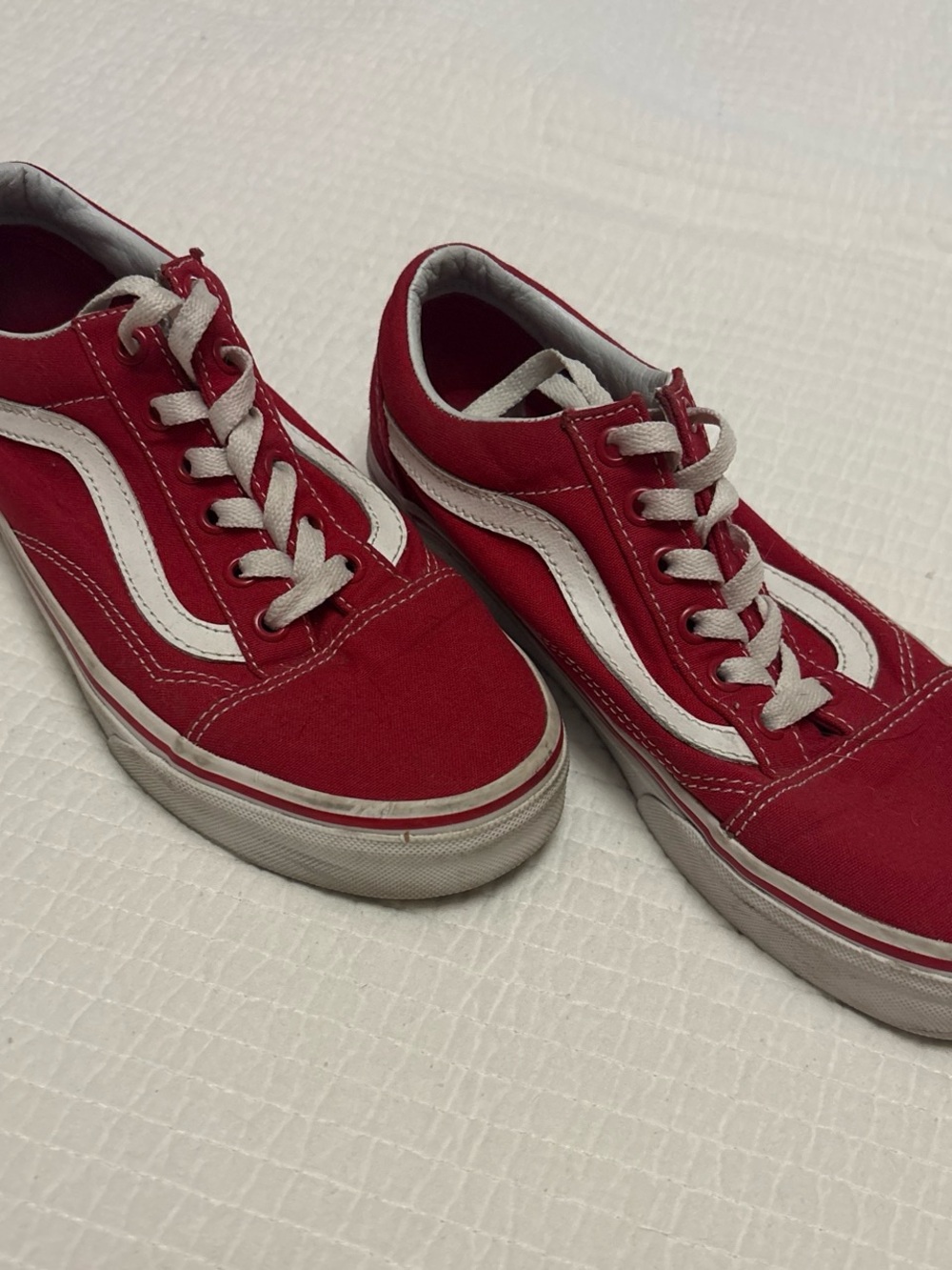 Vans Red and White Old Skool Low-Top Sneakers